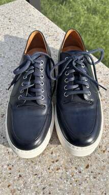 Magnanni Dark Navy Leather Low-Top Shoes White Sole Men's Size 9.5 M